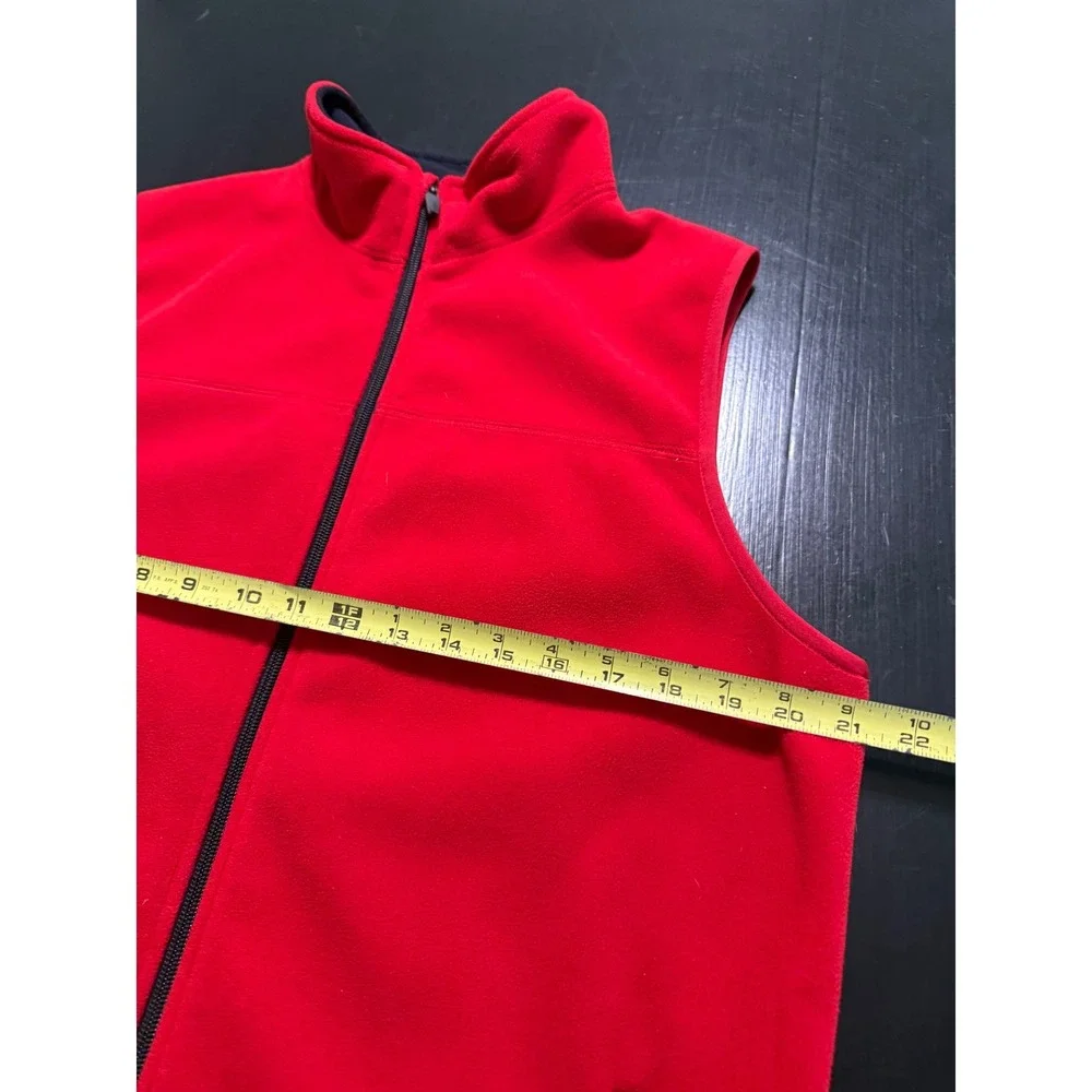 Lands End Mens Fleece Vest Red Full Zip Sleeveless Jacket Pockets Large